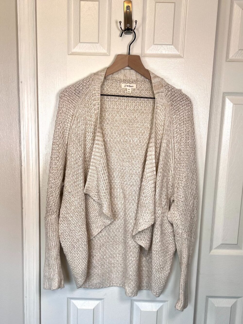 JJ Brand Beige Open Front Knit Long Cardigan Size Med Boho Casual Loungewear
